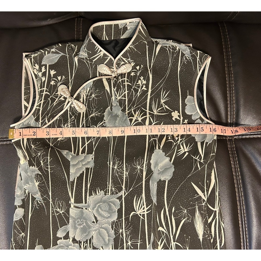 Asian Style Flora Midil Dress. Black/Gray/Silver. Women's Size Small - Picture 8 of 11